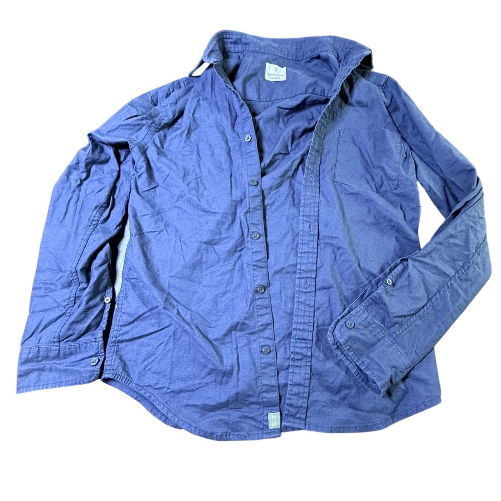 Mutual Weave Blue Cotton Spandex‎ Button Down Shirt Top Size S